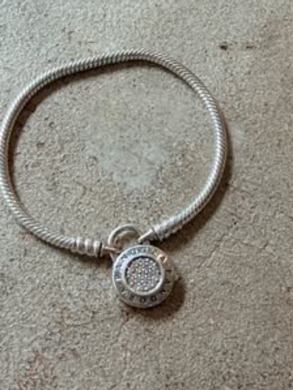 Pandora 6” Sterling Silver Snake Chain Bracelet with Pave Disc